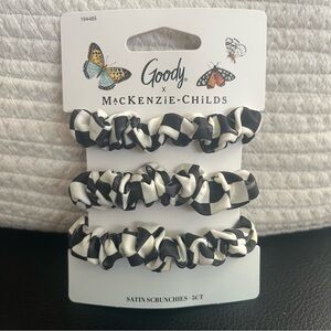 NWT Mackenzie Childs x Goody Black Courtly Check 3 Skinny Satin Scrunchies Hair